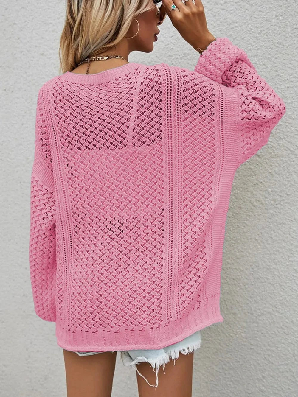 Openwork Button Front Cardigan Sweaters The Nichole Collection