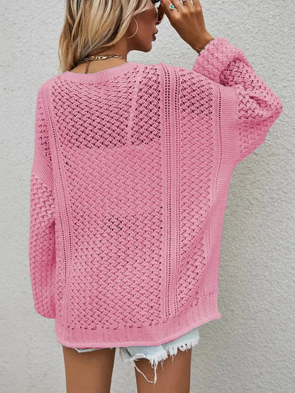 Openwork Button Front Cardigan Sweaters The Nichole Collection