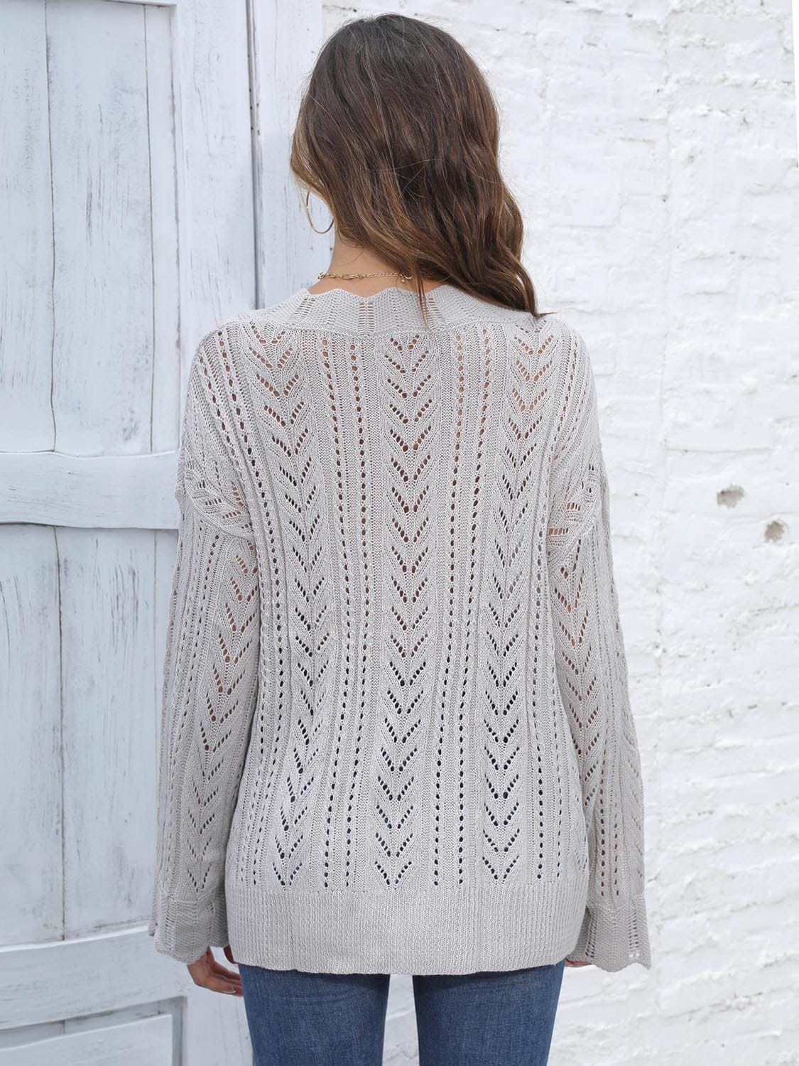 Openwork V-Neck Sweater Dark Gray / One Size The Nichole Collection - Official Site