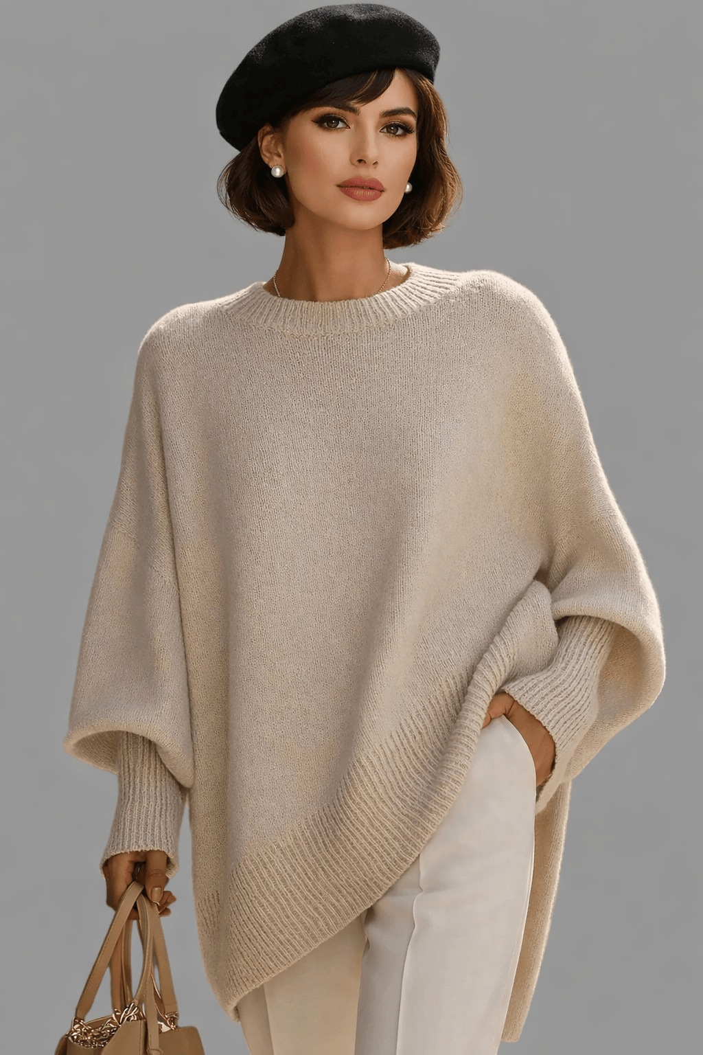 Oversized Batwing Sleeve Ribbed Knit Sweater Sweaters Apricot / XS The Nichole Collection