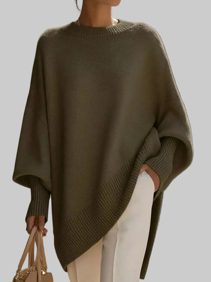 Oversized Batwing Sleeve Round Neck Sweater Dark Green / XS The Nichole Collection