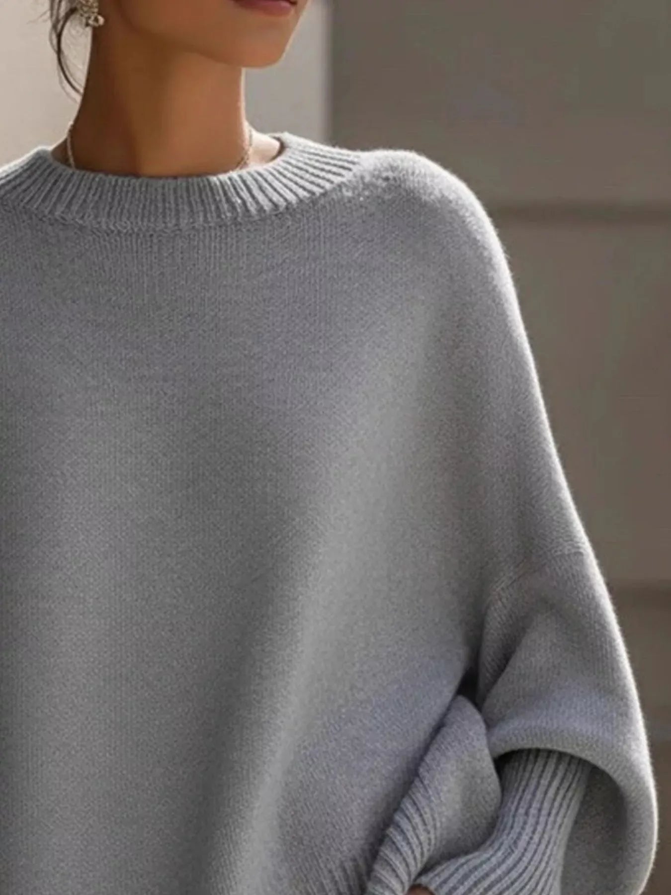Oversized Batwing Sleeve Round Neck Sweater The Nichole Collection