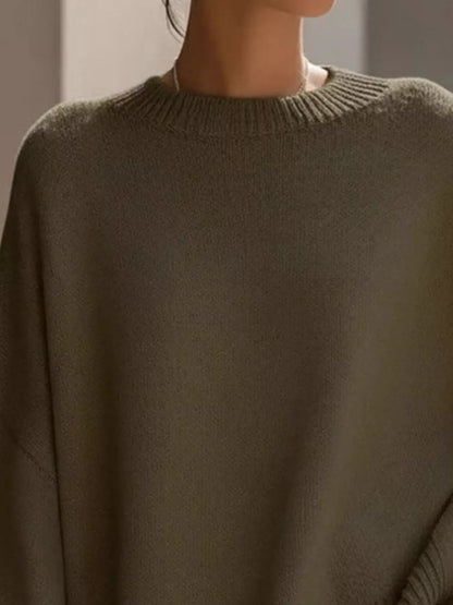 Oversized Batwing Sleeve Round Neck Sweater The Nichole Collection