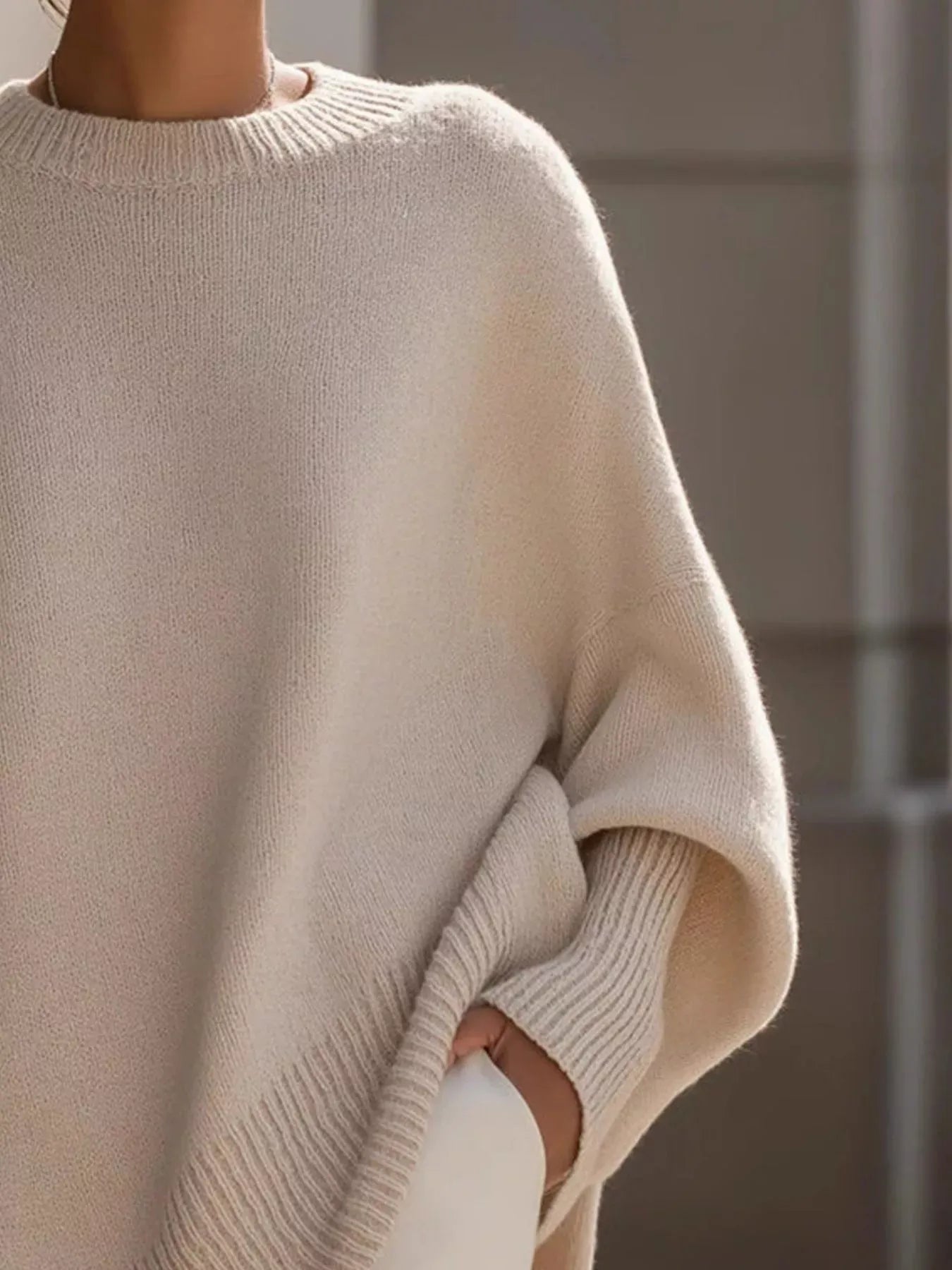 Oversized Batwing Sleeve Round Neck Sweater The Nichole Collection