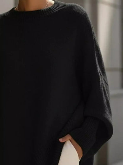 Oversized Batwing Sleeve Round Neck Sweater The Nichole Collection