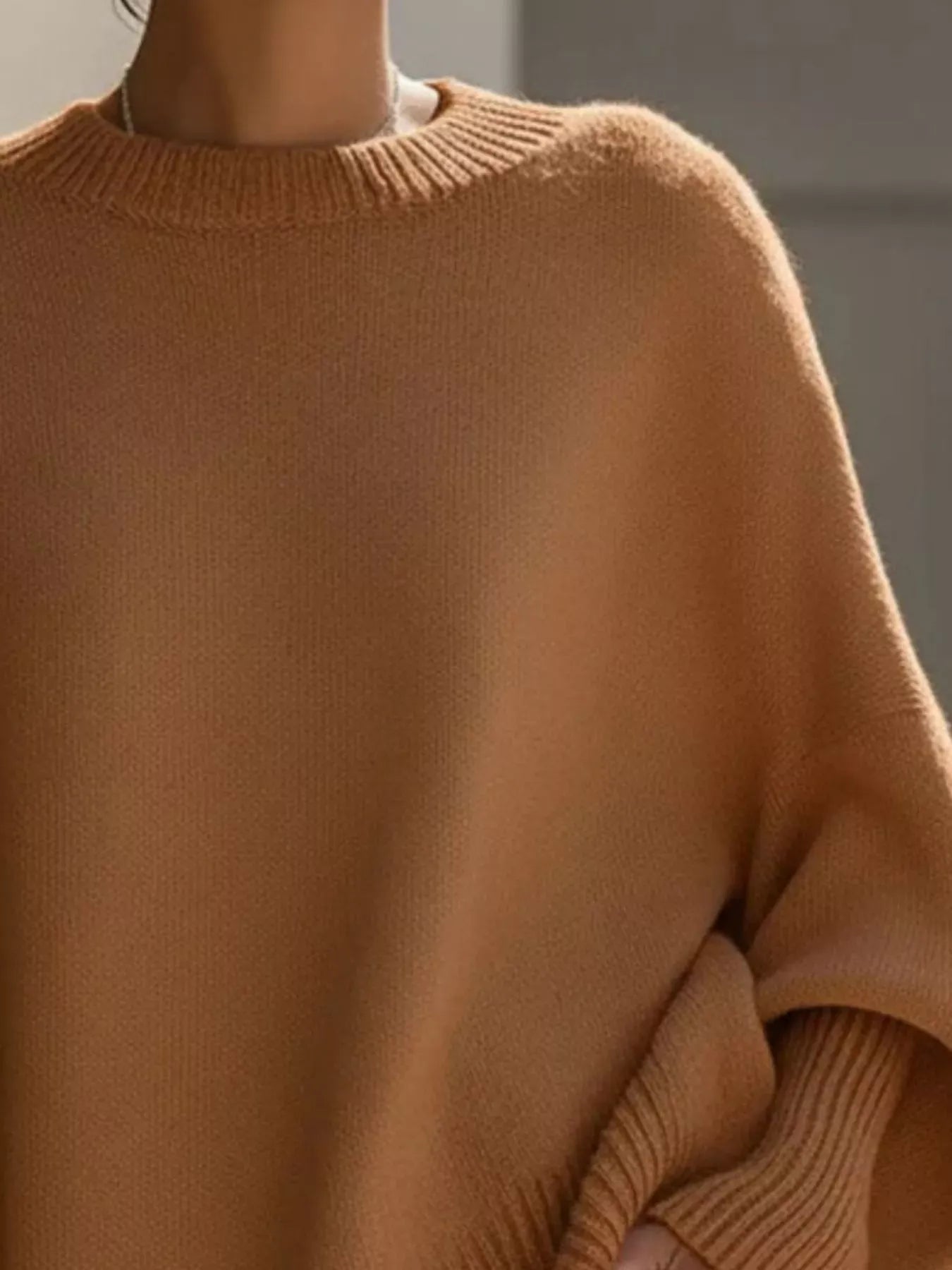 Oversized Batwing Sleeve Round Neck Sweater The Nichole Collection