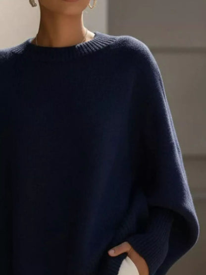 Oversized Batwing Sleeve Round Neck Sweater The Nichole Collection