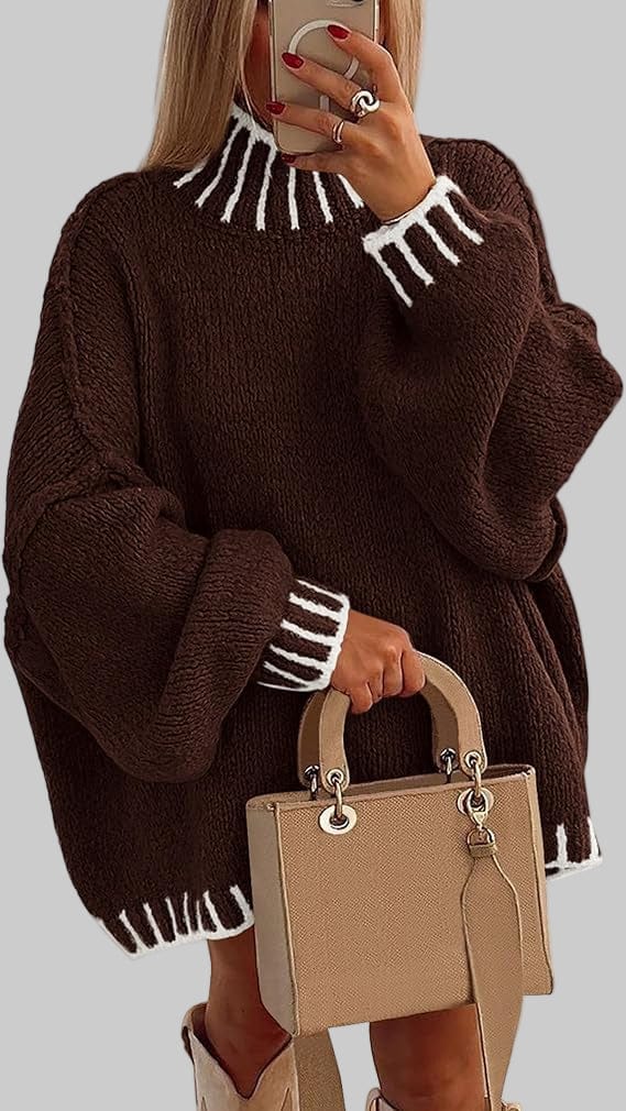 Oversized Chunky Knit Mock Neck Sweater Sweaters X-Small / Cocoa The Nichole Collection