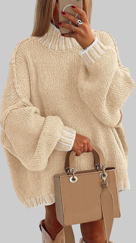 Oversized Chunky Knit Mock Neck Sweater Sweaters X-Small / Apricot The Nichole Collection