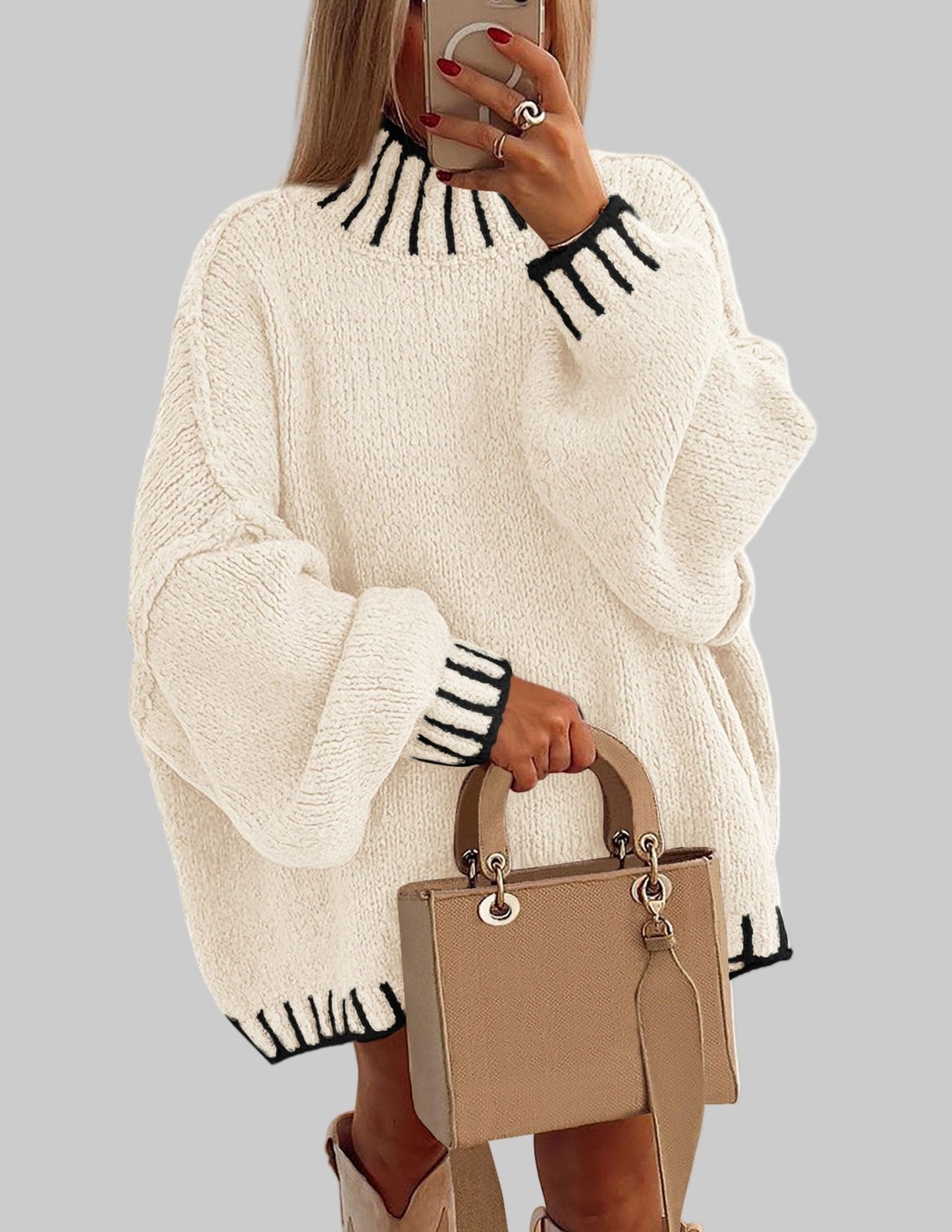 Oversized Chunky Knit Mock Neck Sweater Sweaters X-Small / White The Nichole Collection