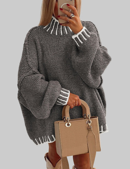 Oversized Chunky Knit Mock Neck Sweater Sweaters X-Small / Grey The Nichole Collection
