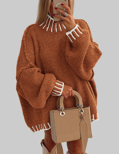 Oversized Chunky Knit Mock Neck Sweater Sweaters X-Small / Rust The Nichole Collection