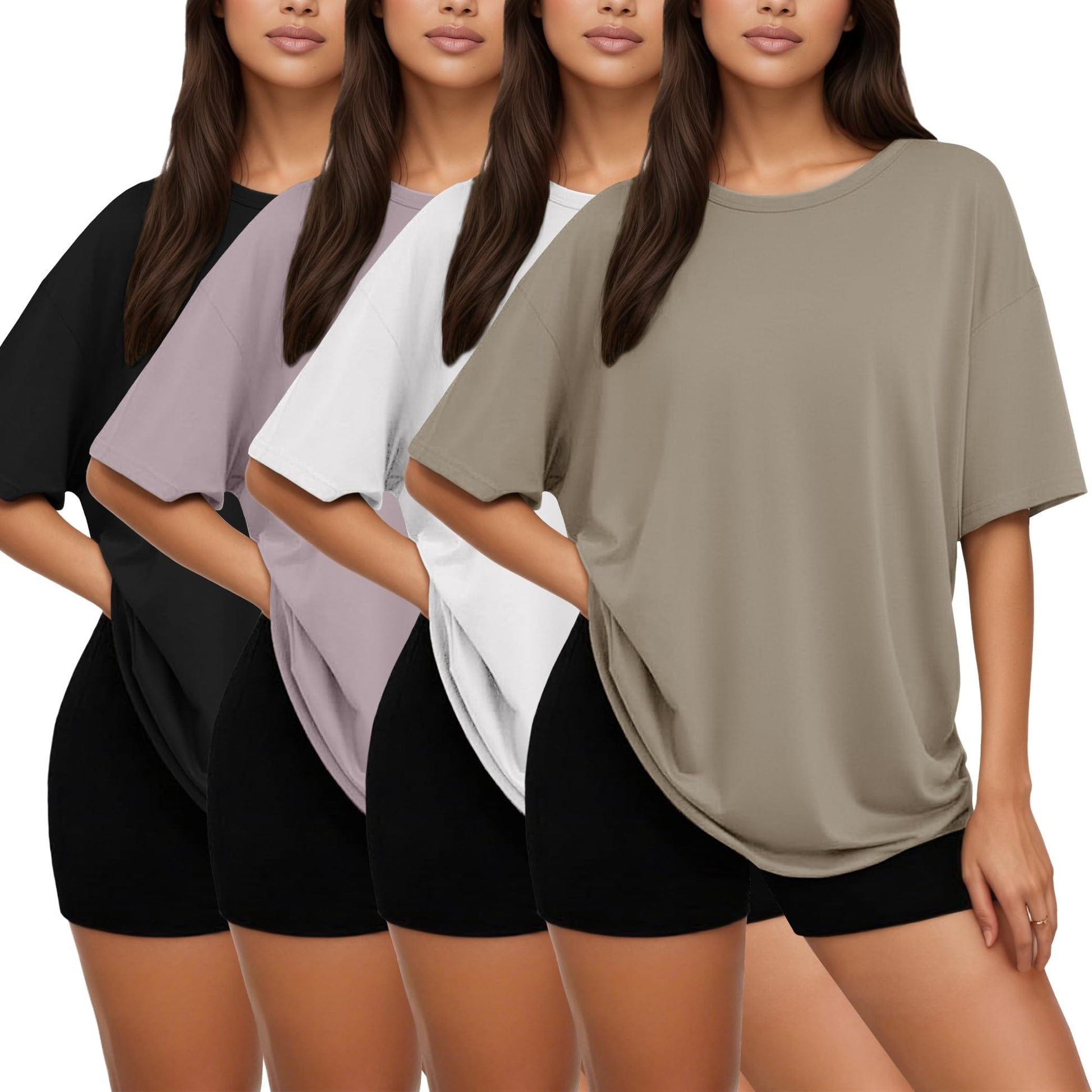 Oversized Crew Neck T-Shirt Set Medium / Set A：1 Black 1 White 1 Dark Pink 1 Khaki The Nichole Collection