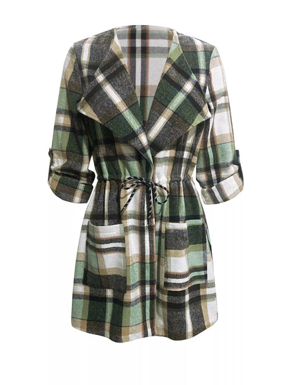 Oversized Drawstring Plaid Button Front Shirt Shirts & Tops The Nichole Collection