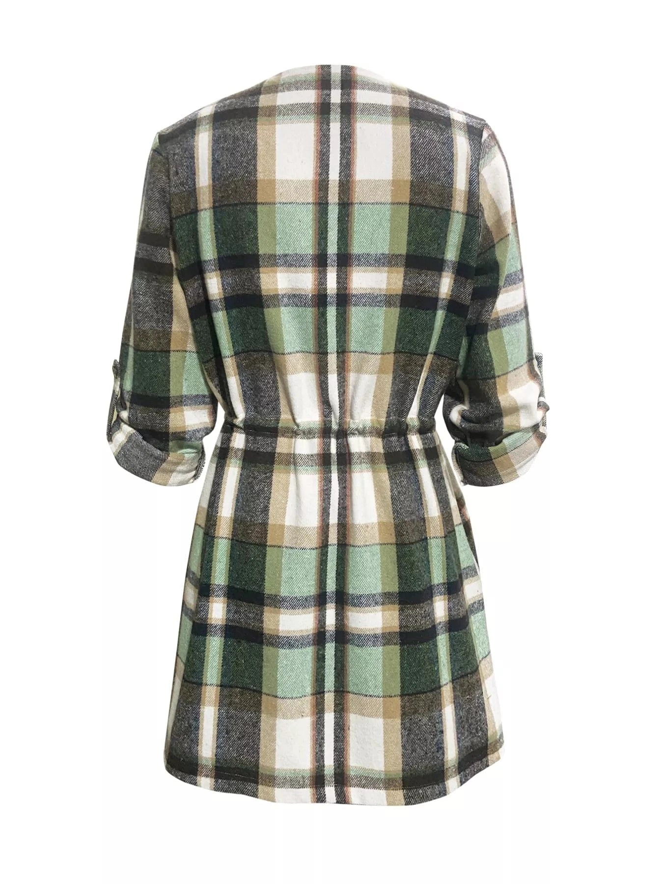 Oversized Drawstring Plaid Button Front Shirt Shirts & Tops The Nichole Collection