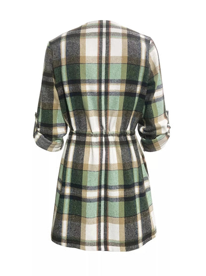Oversized Drawstring Plaid Button Front Shirt Shirts & Tops The Nichole Collection