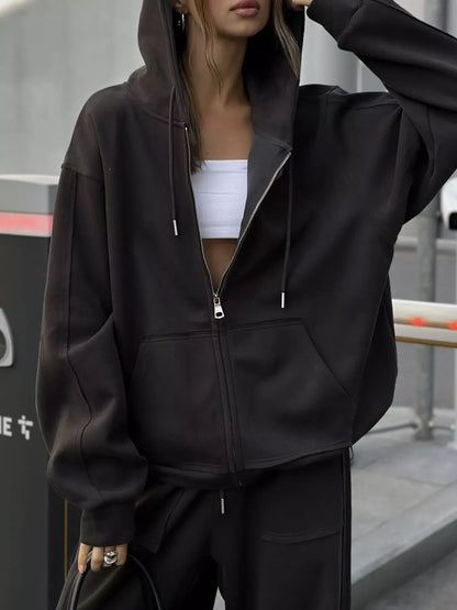 Oversized Zip-Up Hoodie and Wide-Leg Pants Set Black / S The Nichole Collection - Official Site