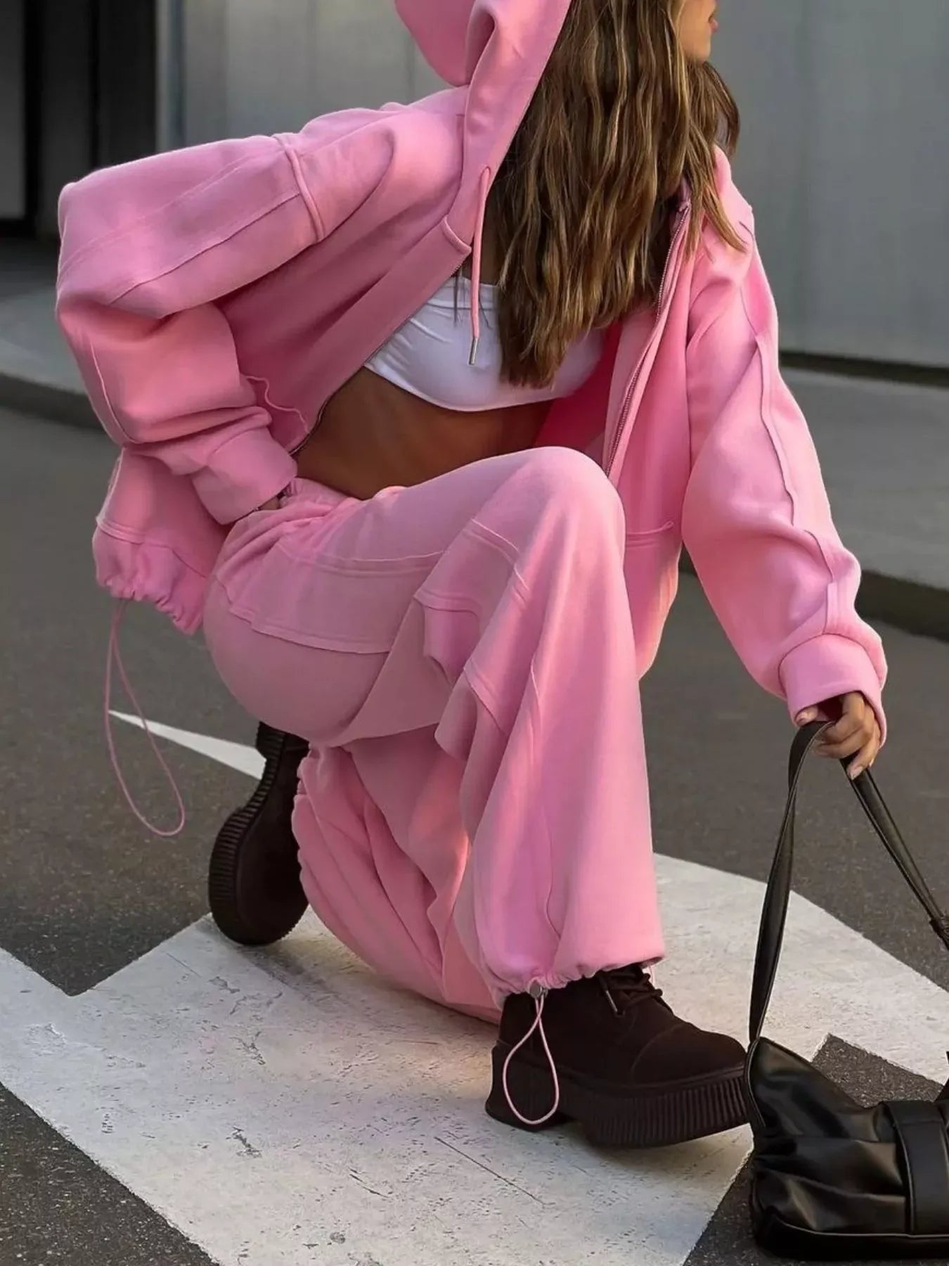 Oversized Zip-Up Hoodie and Wide-Leg Pants Set The Nichole Collection - Official Site