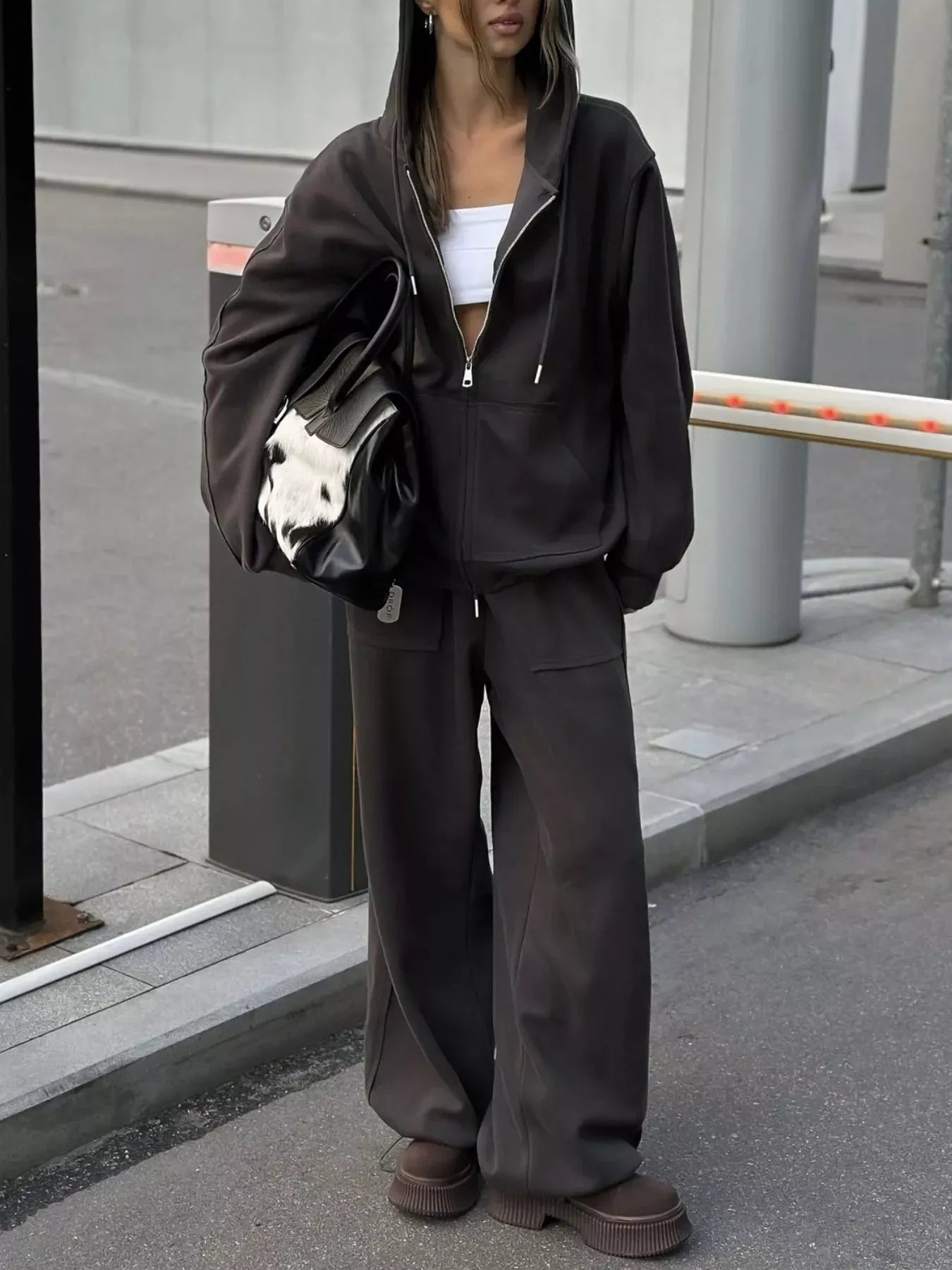 Oversized Zip-Up Hoodie and Wide-Leg Pants Set The Nichole Collection - Official Site