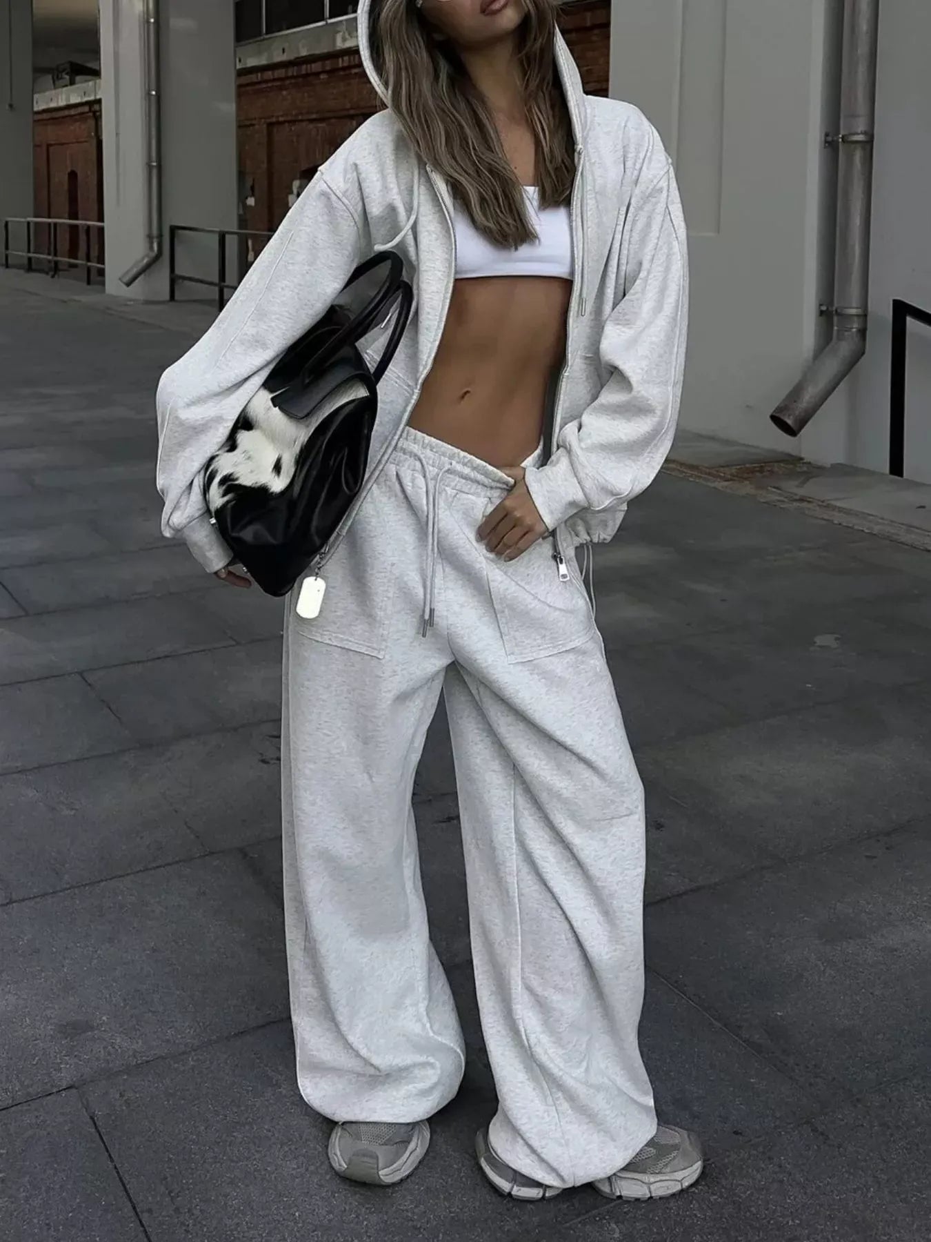 Oversized Zip-Up Hoodie and Wide-Leg Pants Set The Nichole Collection - Official Site