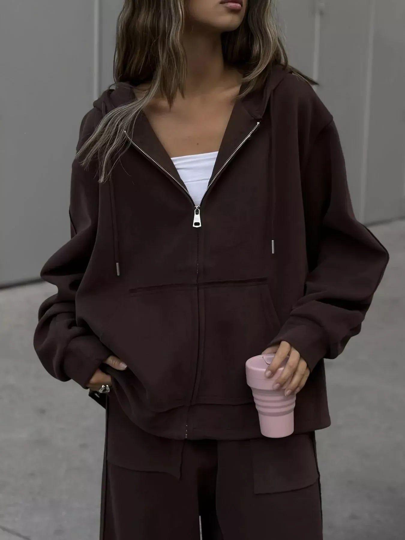 Oversized Zip-Up Hoodie and Wide-Leg Pants Set The Nichole Collection - Official Site