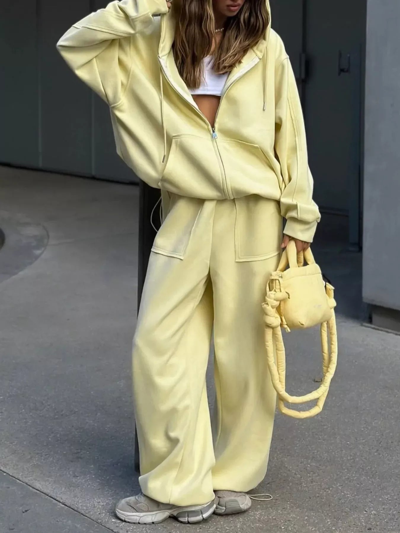 Oversized Zip-Up Hoodie and Wide-Leg Pants Set The Nichole Collection - Official Site