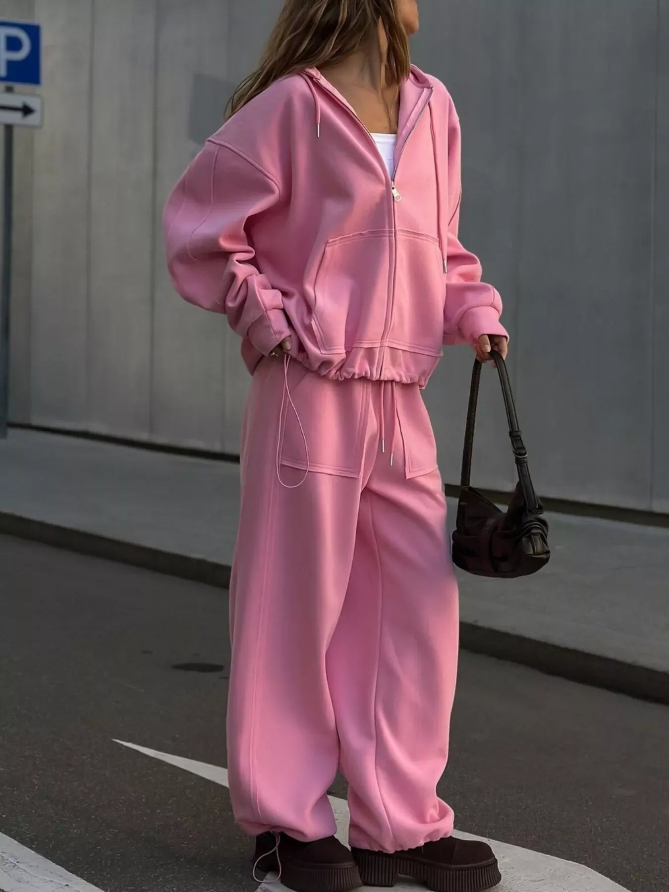 Oversized Zip-Up Hoodie and Wide-Leg Pants Set The Nichole Collection - Official Site