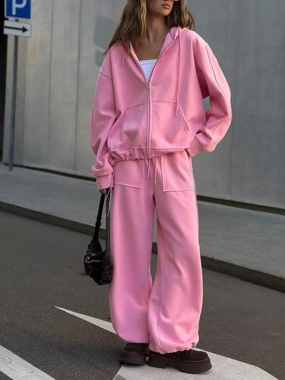 Oversized Zip-Up Hoodie and Wide-Leg Pants Set The Nichole Collection - Official Site
