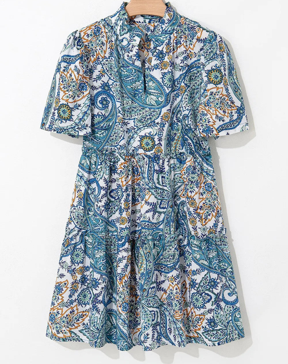 Paisley Floral V Neck Short Sleeve Mini Dress Mini Dresses The Nichole Collection - Official Site