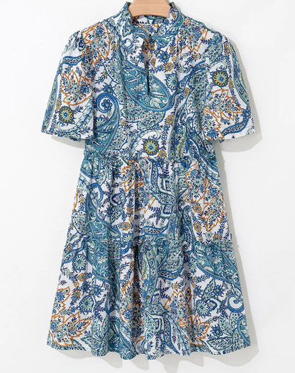 Paisley Floral V Neck Short Sleeve Mini Dress Mini Dresses The Nichole Collection - Official Site