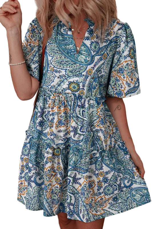 Paisley Floral V Neck Short Sleeve Mini Dress Floral / S Mini Dresses The Nichole Collection - Official Site