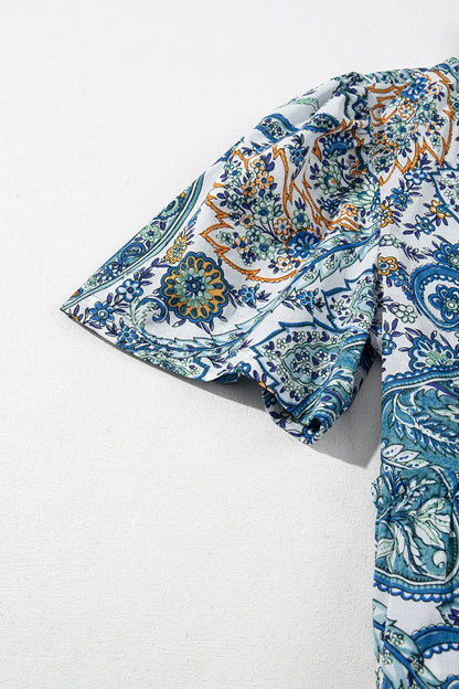 Paisley Floral V Neck Short Sleeve Mini Dress Mini Dresses The Nichole Collection - Official Site