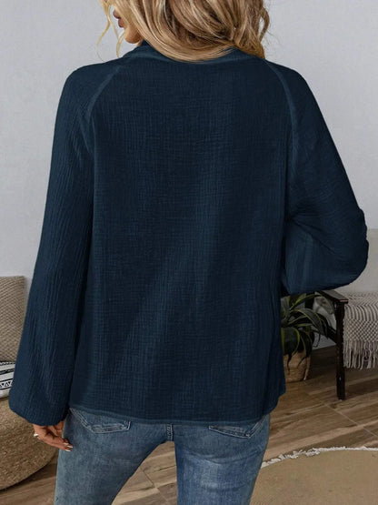 Paisley Pattern Notched Long Sleeve Blouse The Nichole Collection