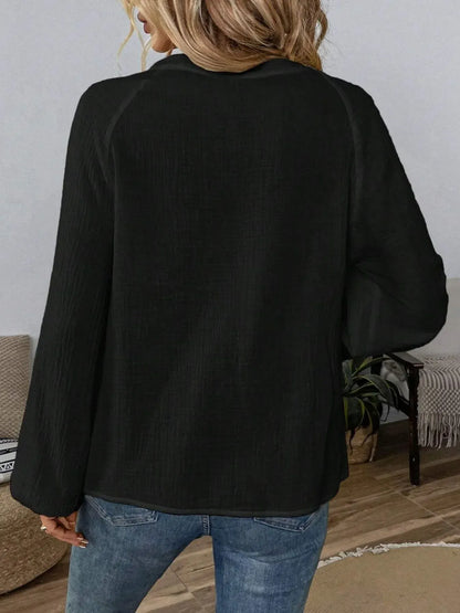 Paisley Pattern Notched Long Sleeve Blouse The Nichole Collection