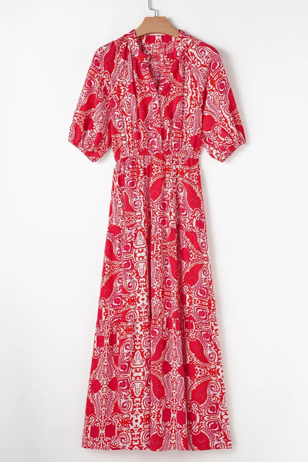Paisley Print Side Slit Puff Sleeve High Waist Maxi Dress Maxi Dresses The Nichole Collection - Official Site