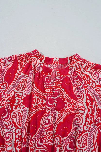 Paisley Print Side Slit Puff Sleeve High Waist Maxi Dress Maxi Dresses The Nichole Collection - Official Site