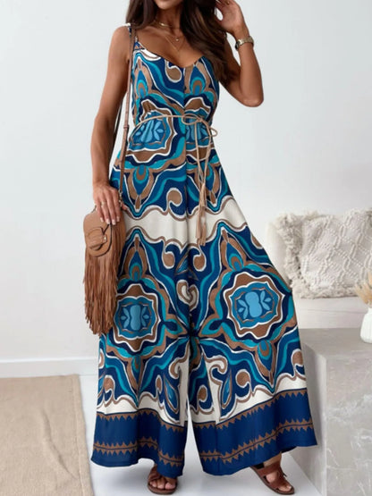 Paisley Print Spaghetti Strap Wide Leg Jumpsuit Jumpsuits & Rompers The Nichole Collection - Official Site
