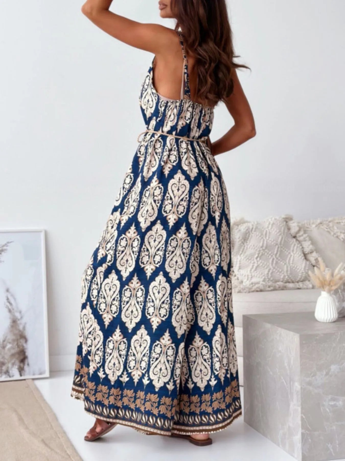 Paisley Print Spaghetti Strap Wide Leg Jumpsuit Jumpsuits & Rompers The Nichole Collection - Official Site