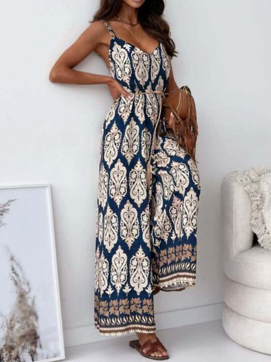 Paisley Print Spaghetti Strap Wide Leg Jumpsuit Jumpsuits & Rompers The Nichole Collection - Official Site