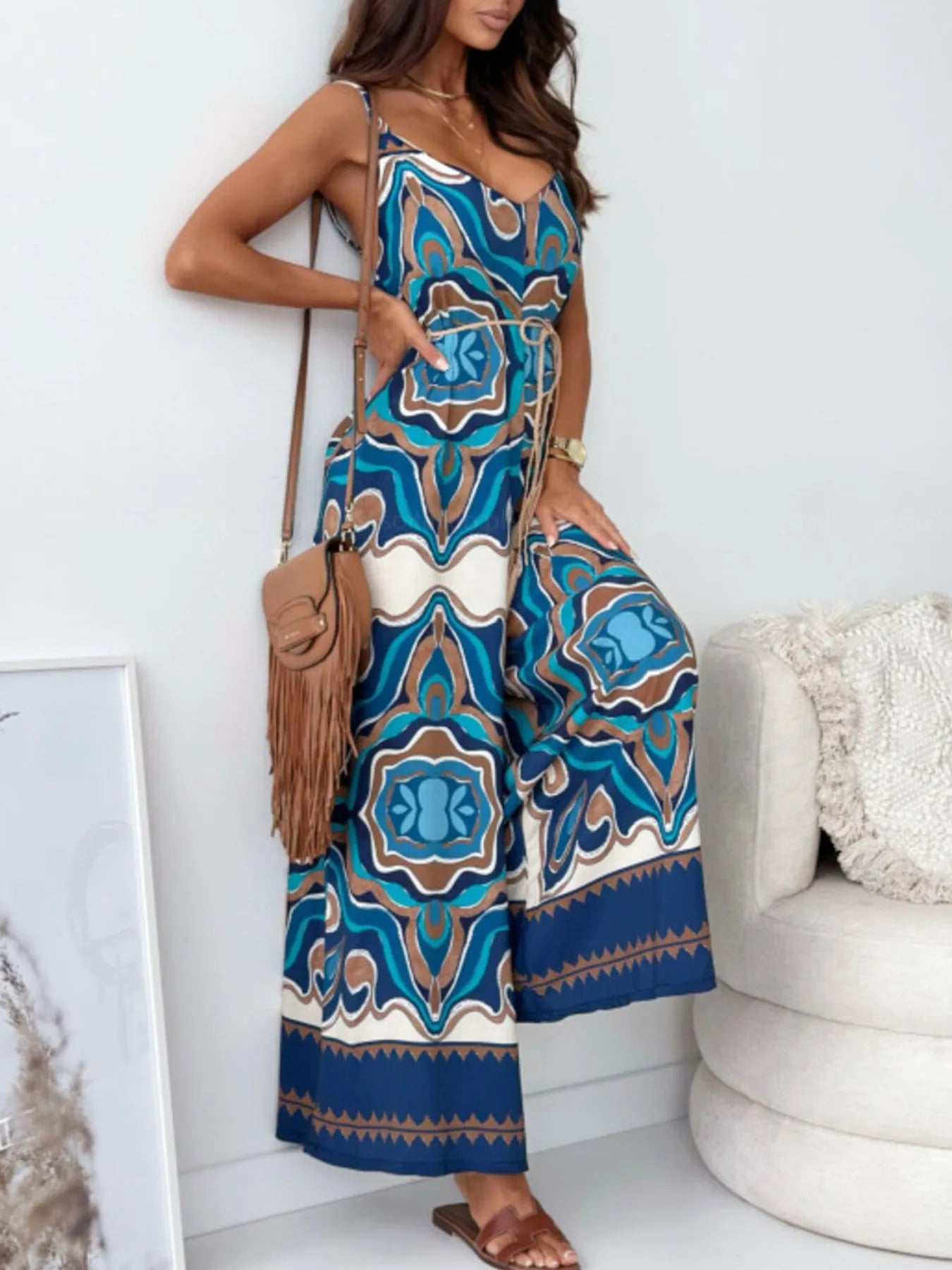 Paisley Print Spaghetti Strap Wide Leg Jumpsuit Jumpsuits & Rompers The Nichole Collection - Official Site