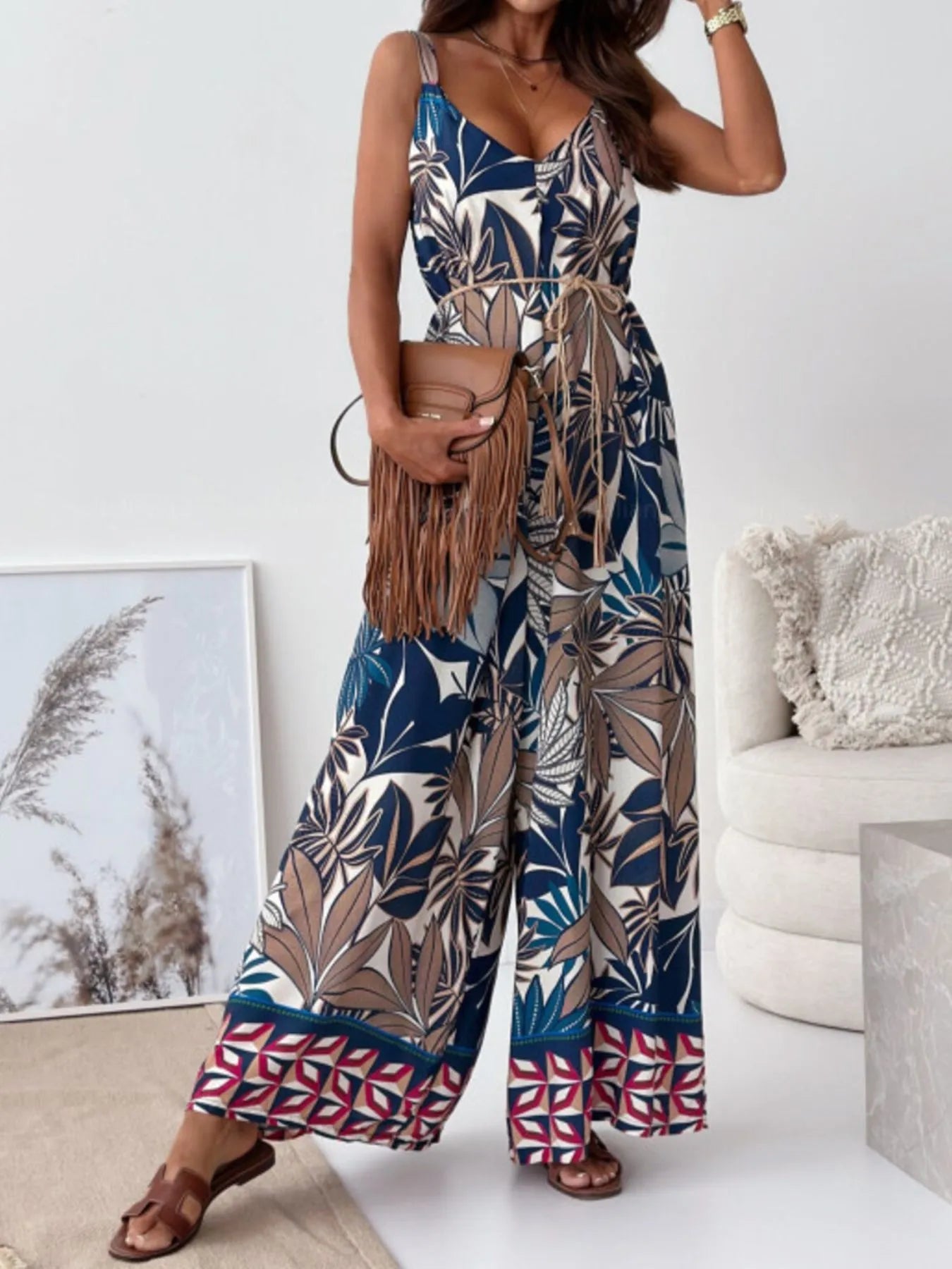 Paisley Print Spaghetti Strap Wide Leg Jumpsuit Jumpsuits & Rompers The Nichole Collection - Official Site