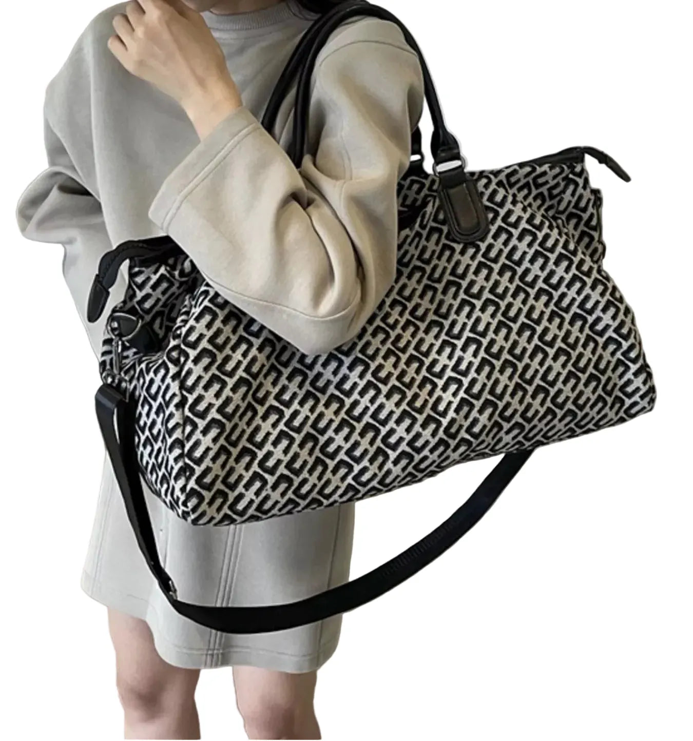 Patterned Large Capacity Travel Bag Black / One Size The Nicole Collection