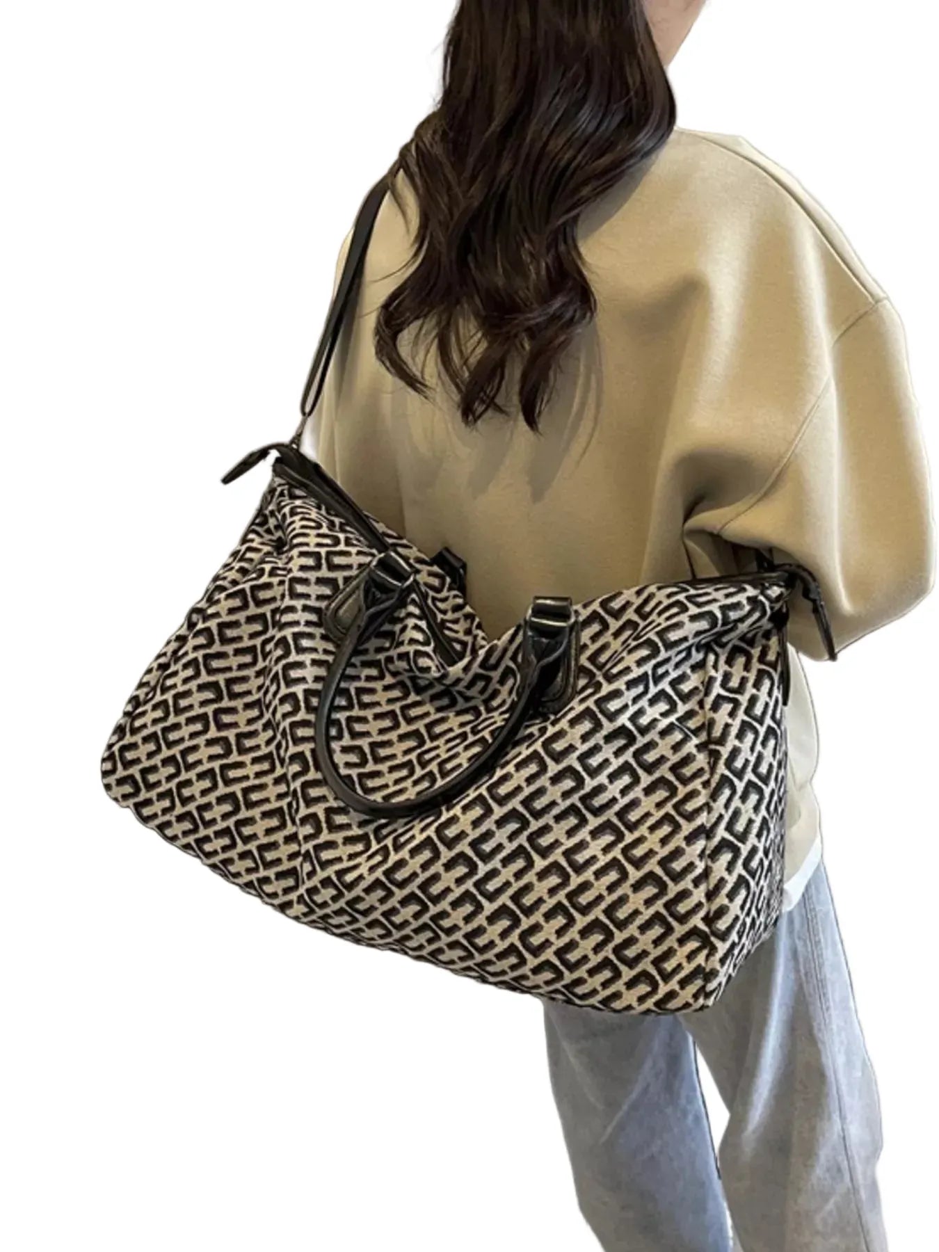Patterned Large Capacity Travel Bag Black / One Size The Nicole Collection