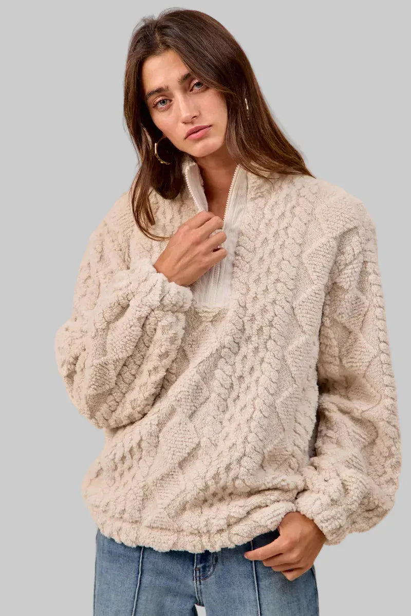 Patterned Soft Fleece Half Zip Up Top The Nichole Collection