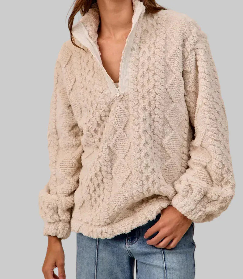 Patterned Soft Fleece Half Zip Up Top The Nichole Collection