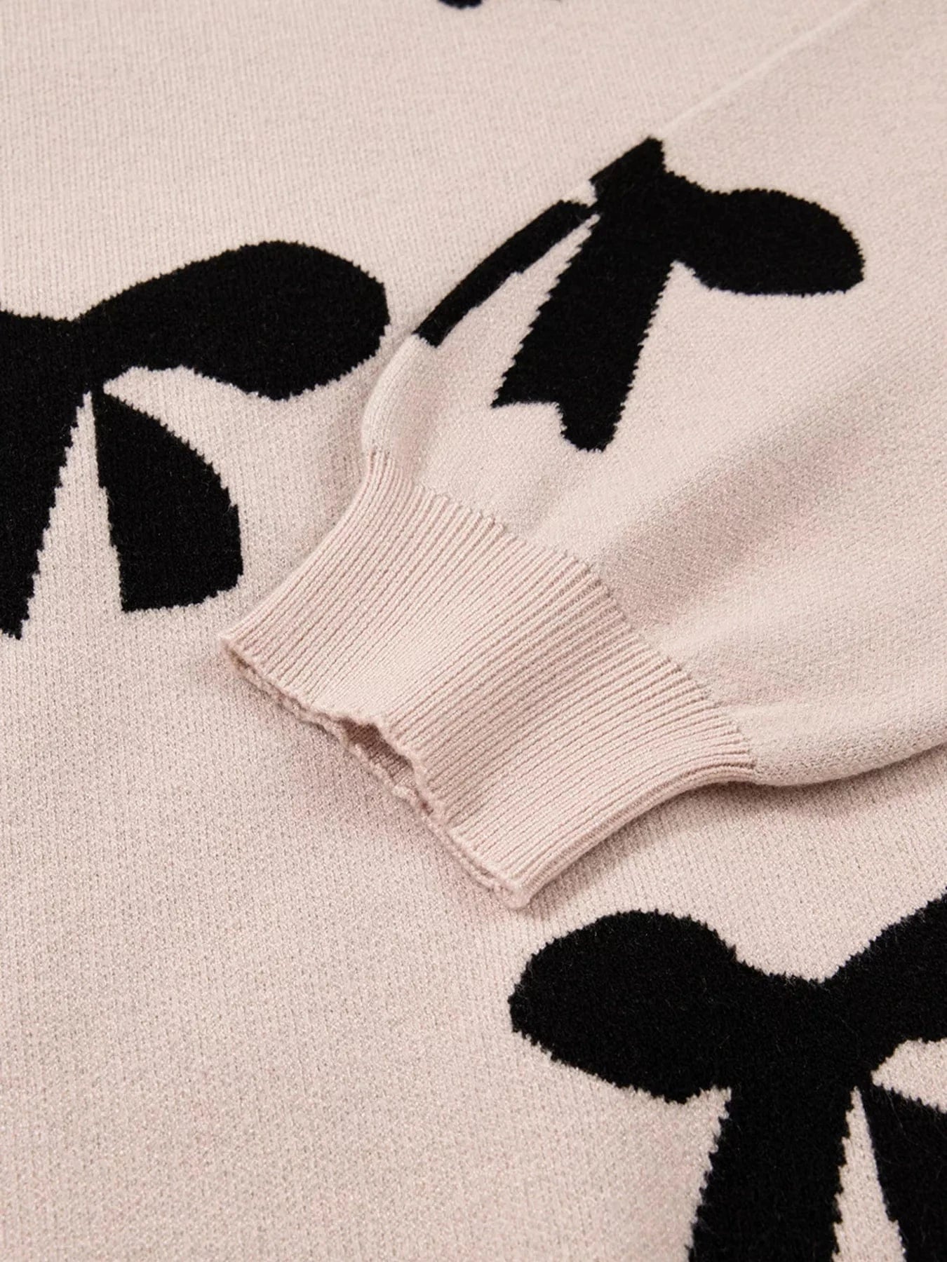 Pearl Embellished Bow Pattern Loose Sweater Sweaters The Nichole Collection