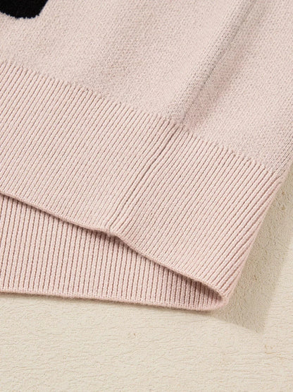 Pearl Embellished Bow Pattern Loose Sweater Sweaters The Nichole Collection