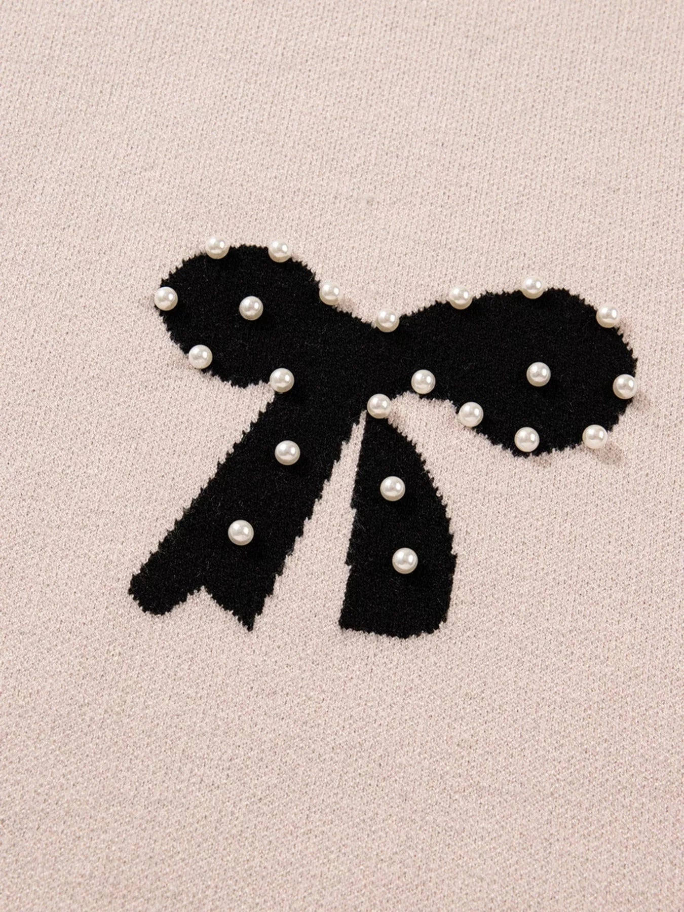 Pearl Embellished Bow Pattern Loose Sweater Sweaters The Nichole Collection