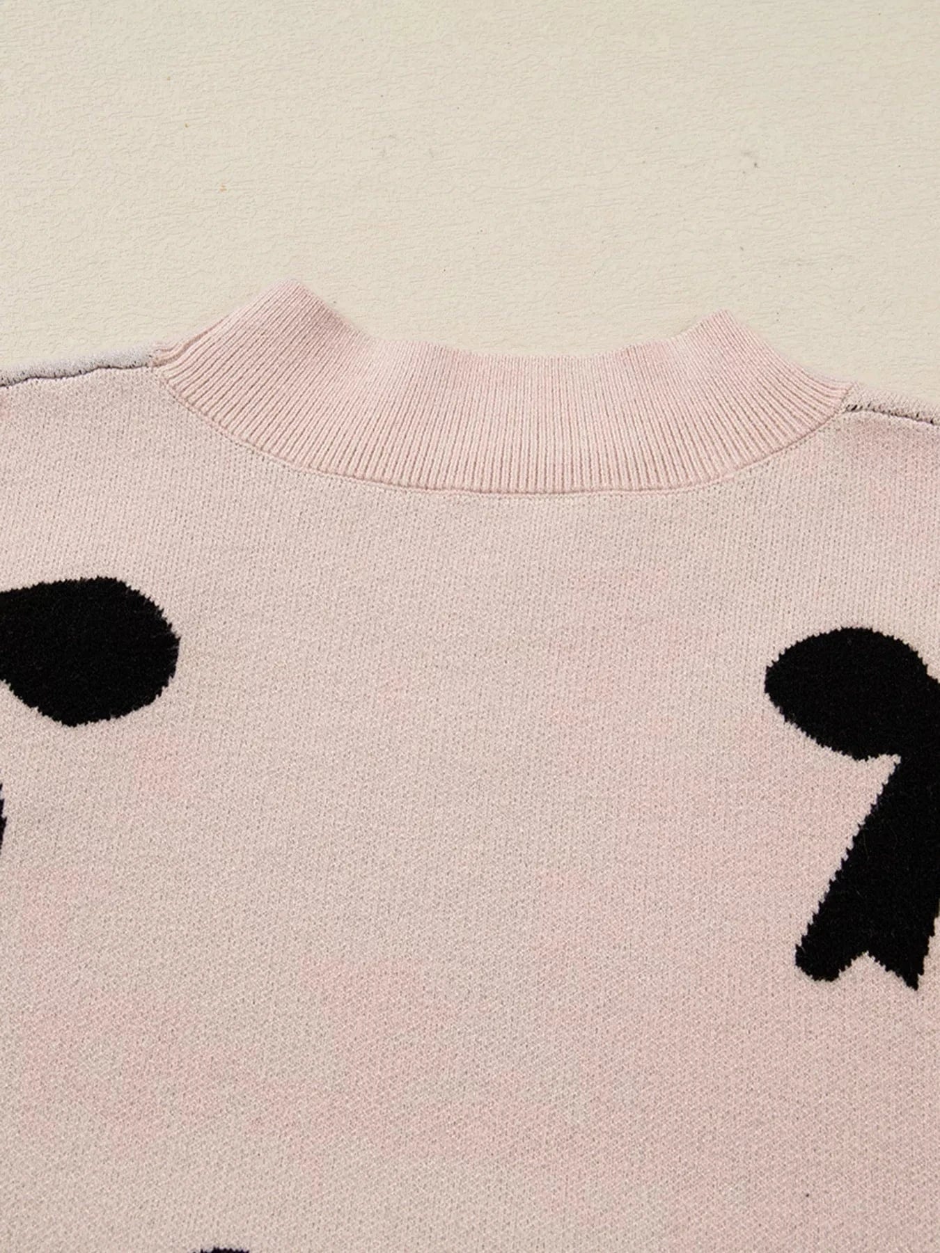 Pearl Embellished Bow Pattern Loose Sweater Sweaters The Nichole Collection