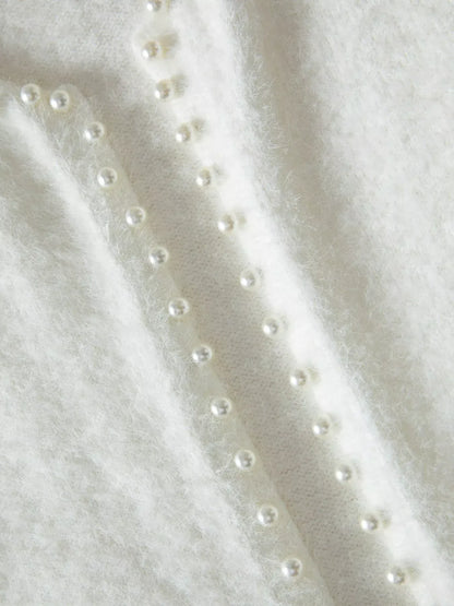 Pearl Trim Fuzzy Knit Cardigan The Nichole Collection
